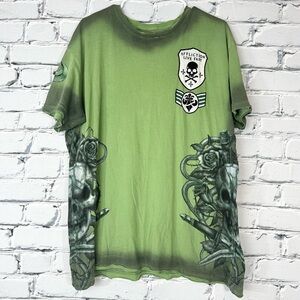 Affliction Mens XL Live Fast Skull Graphic Short Sleeve Shirt Green Y2k Grunge